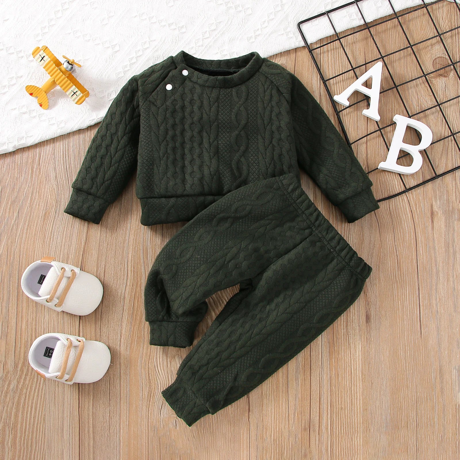 Ensemble 2 Pièces Bébé Unisexe Couleur Unie – Top Manches Longues + Pantalon Sport Automne Hiver 7 Coloris