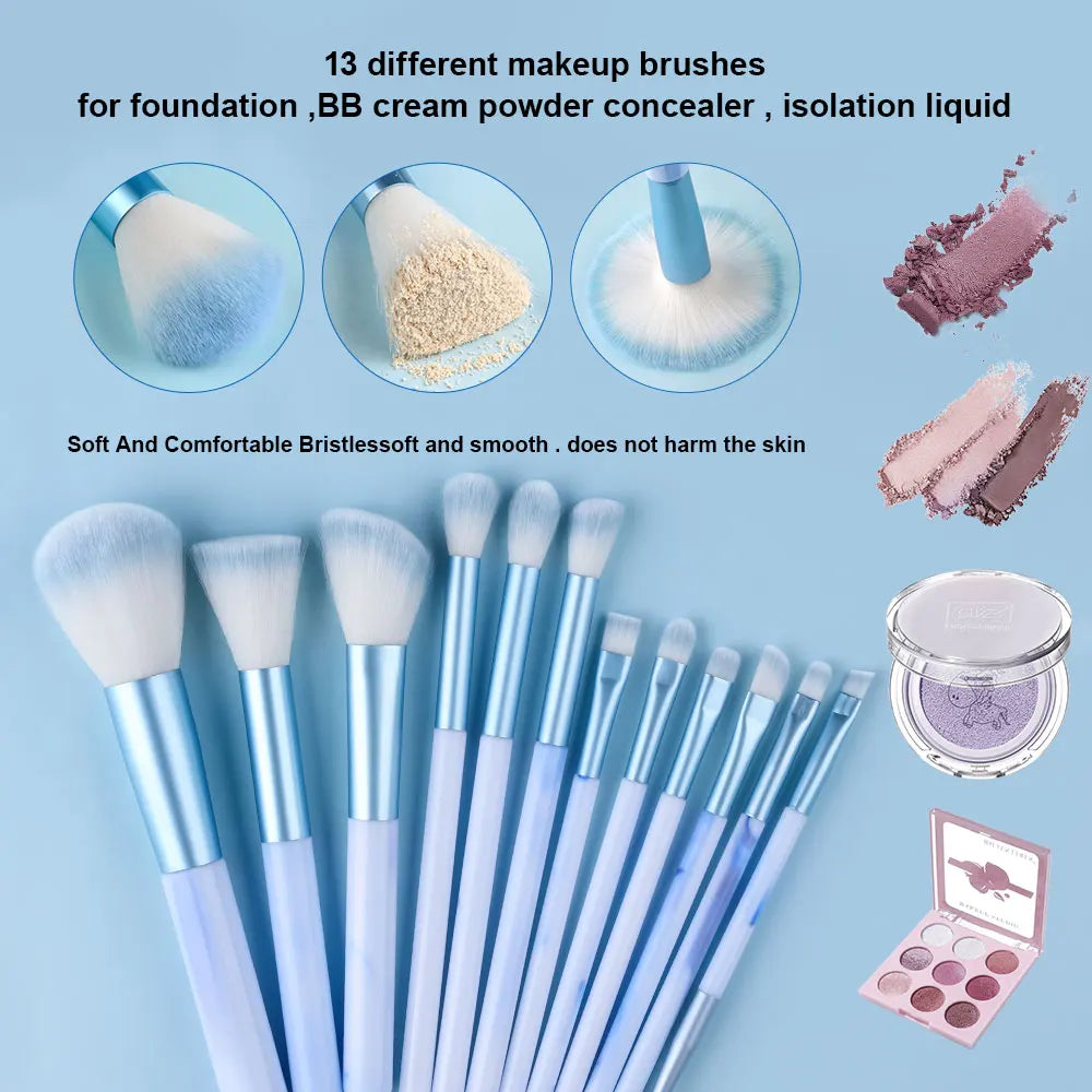 Set 12 Pinceaux Maquillage Bleu Ultra-Doux – Fond de Teint, Correcteur, Blush, Fards & Highlighter | Accessoire Beauté Femme