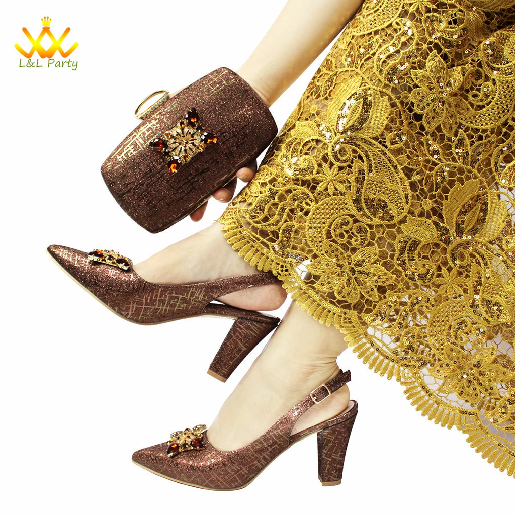 Ensemble Chaussures + Sac Italien Orange Cristal – Pumps Luxe Mariage Fête 2024
