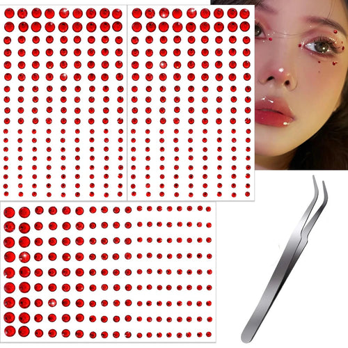 3 Planches Strass Visage Noël Rouge – Stickers Autoadhésifs Bijoux Yeux 3-6mm | Maquillage DIY Piercing Fantaisie
