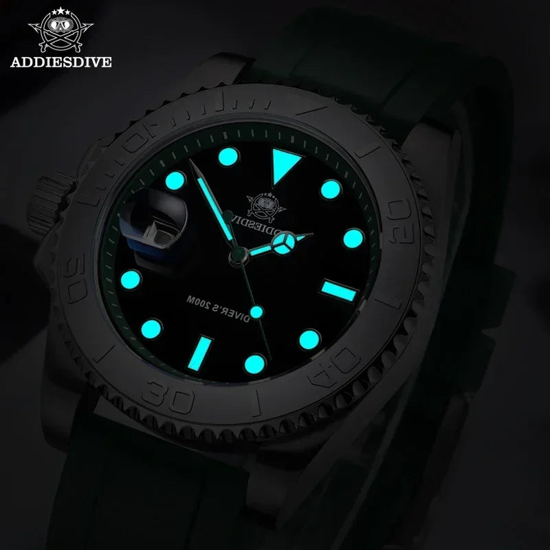 Montre Homme ADDIESDIVE AD2040 Quartz Plongée 41mm – Super Lumineuse 200M Caoutchouc Calendrier