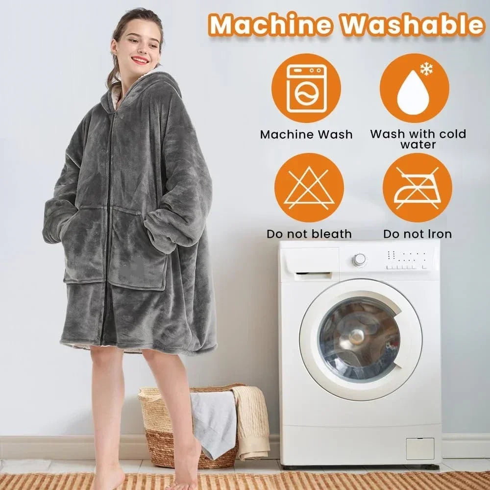 Hoodie Couverture Oversize Zip Avant – Polaire Deluxe Manches Confortables Poche Profonde Hiver