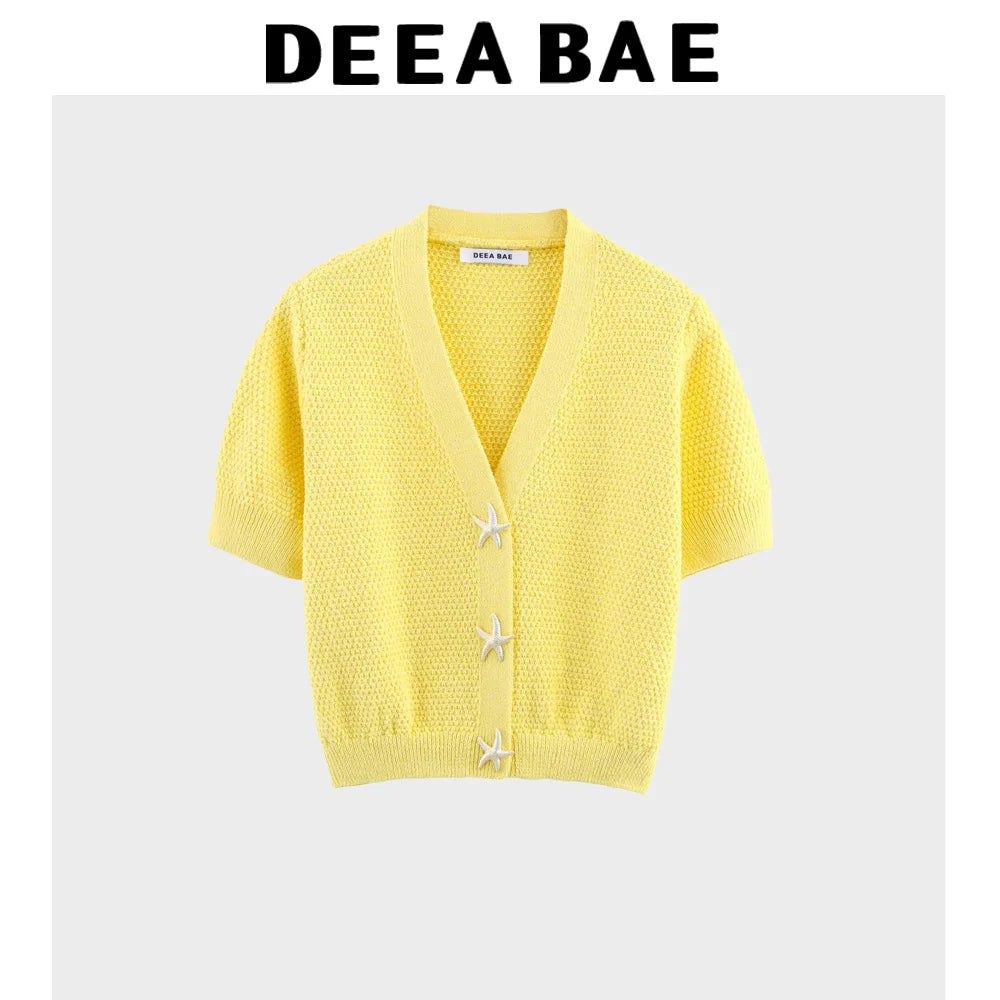 Cardigan Tricoté Col V Style Japonais - Doux Polyvalent Couleur Unie Été Femme | DEEABAE 2025