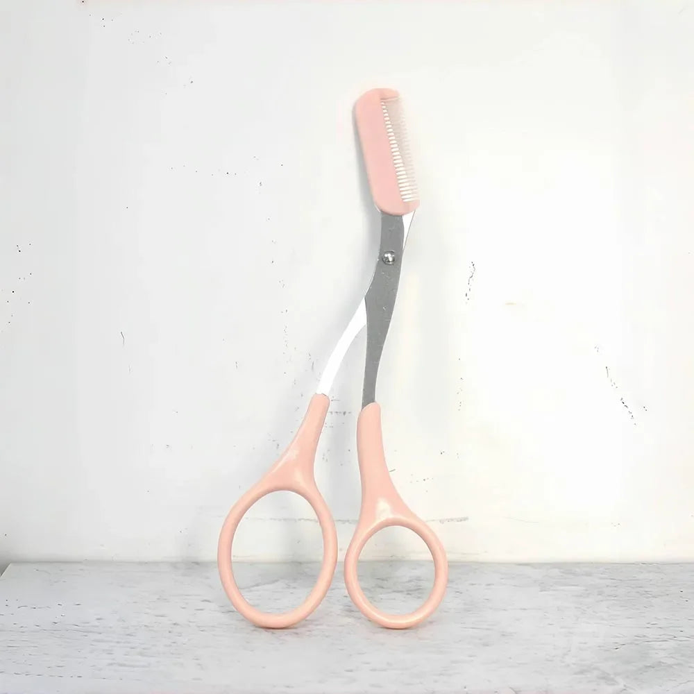 Ciseaux Sourcils Inox avec Peigne Intégré – Taille Précise & Sourcils Parfaits | Rose, Blanc & Noir | Outil Beauté Grooming