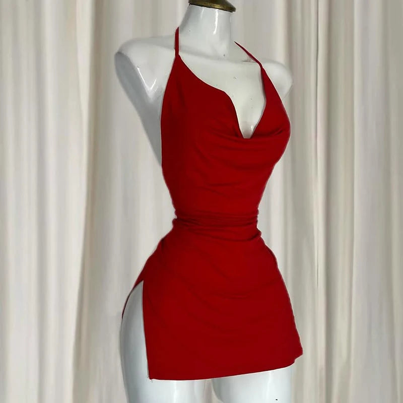 Robe Mini Bandage Dos Nu Col V - Slim Asymétrique Sexy Korean Fashion Soirée & Club