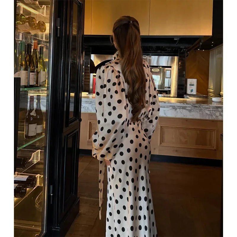 Ensemble 2 Pièces À Pois Femme - Chemise Manches Longues & Jupe Avec Foulard | Style Élégant Printemps 2026