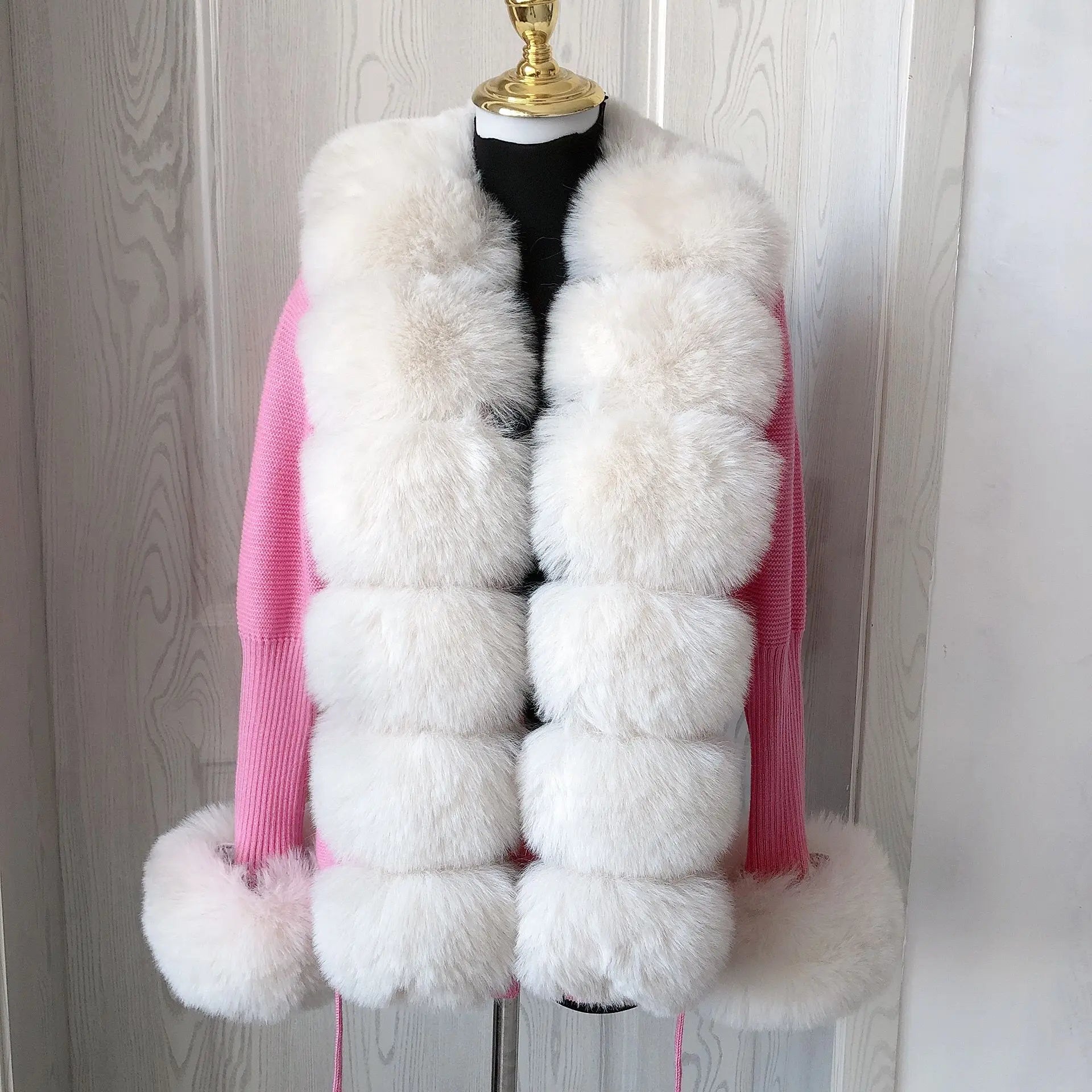 Cardigan Femme Tricot Col Fausse Fourrure Renard Élégant – Manteau Pull Chic & Luxueux | Printemps Automne