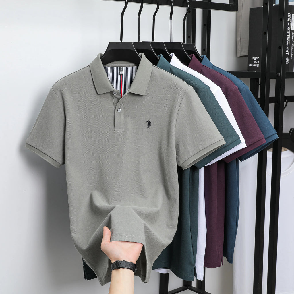 Polo Homme 100% Coton Pur Broderie 3D Manches Courtes Été Fashion Confortable Élégant | Polo Coton Broderie 3D Premium