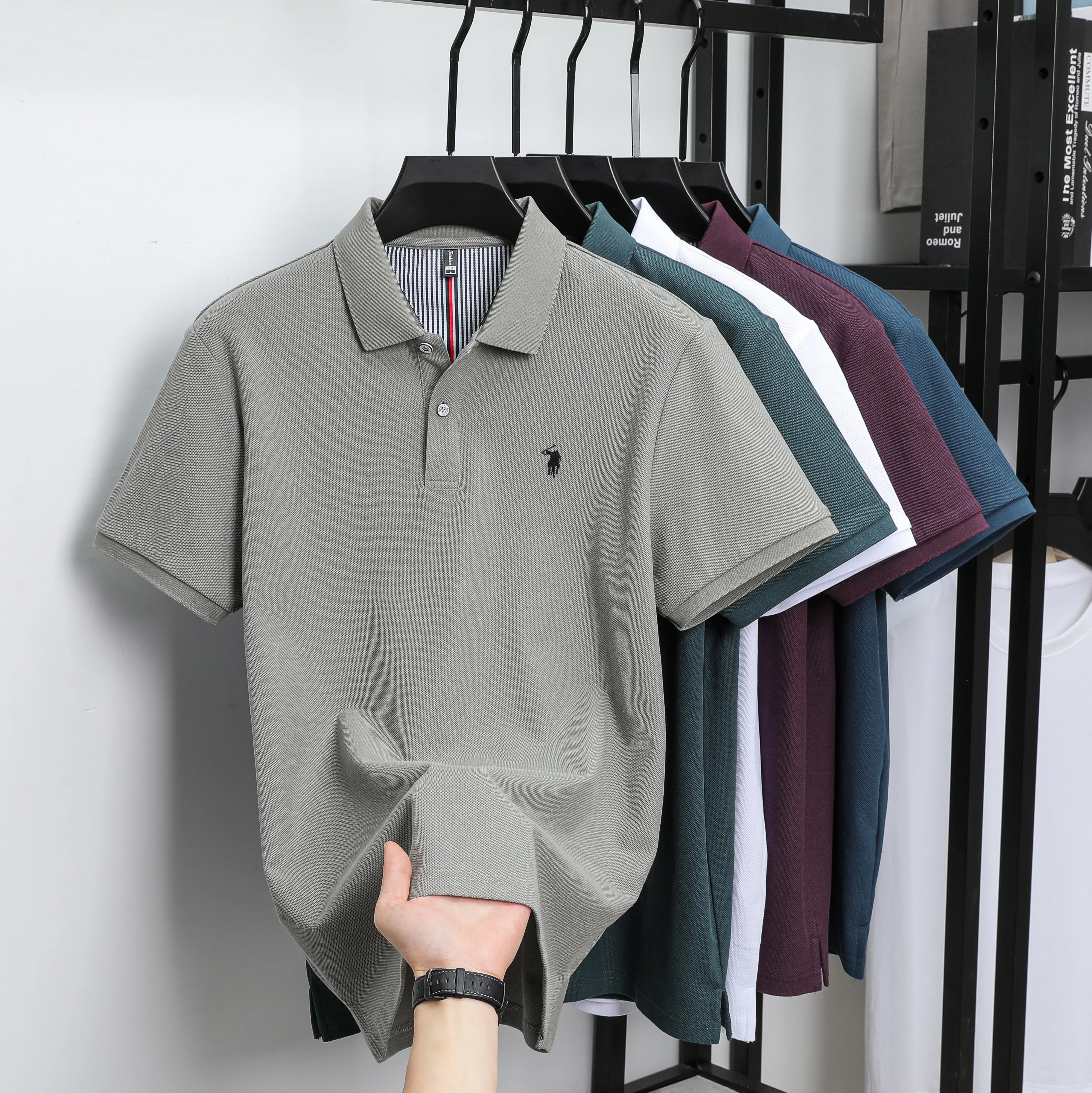 Polo Homme 100% Coton Pur Broderie 3D Manches Courtes Été Fashion Confortable Élégant | Polo Coton Broderie 3D Premium