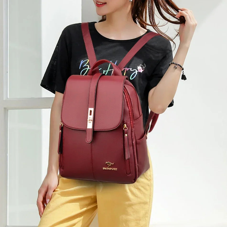 Damen Rucksack Leder Vintage Großes Fassungsvermögen – Schulrucksack Reise Daypack Schick