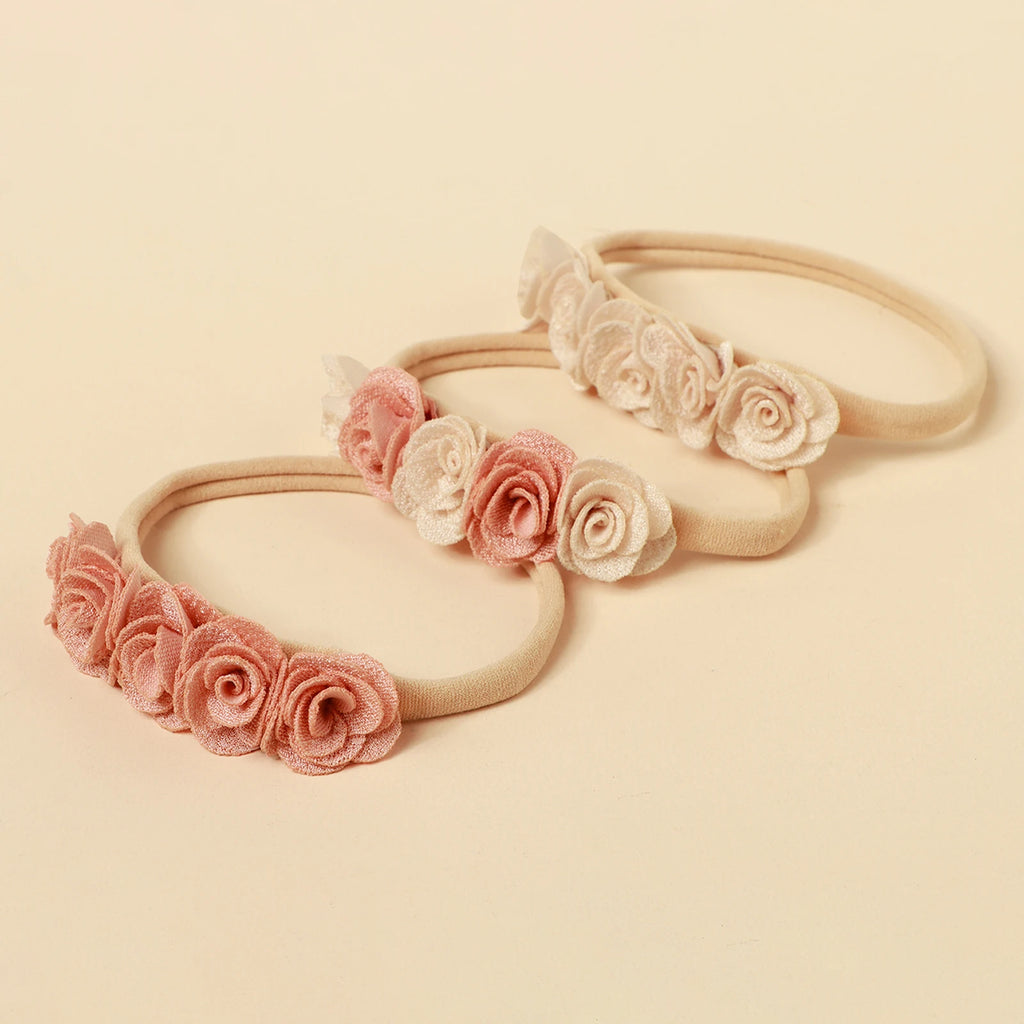 Lot 5 Bandeaux Fleurs Dentelle Rose Bébé Fille – Accessoires Cheveux Nouveau-Né Photo Mignons