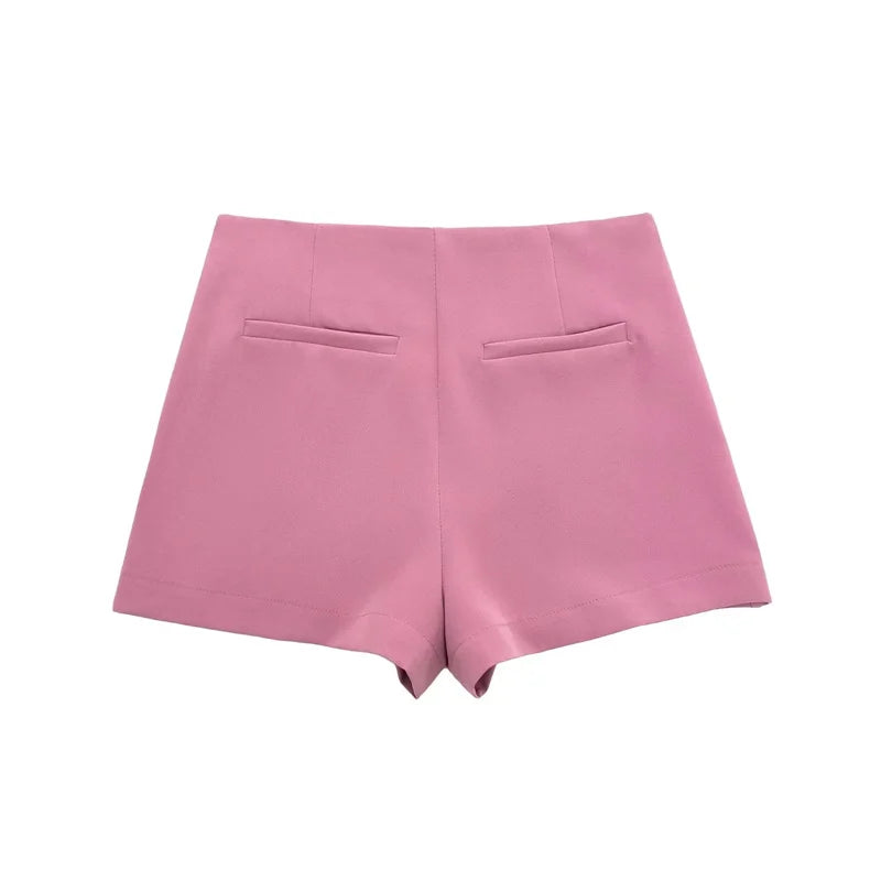 Damen-Skort asymmetrisch mit hoher Taille – Minirock-Shorts Rosa & Schwarz Fashion Casual | Sommer 2025