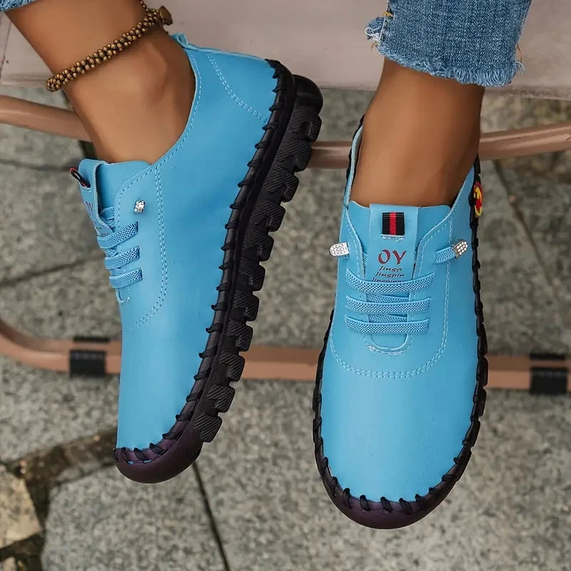 Sneakers Plateforme Loafers Lacets Cuir Femme 2024 – Flat Slip-On Casual Mom Shoe Printemps