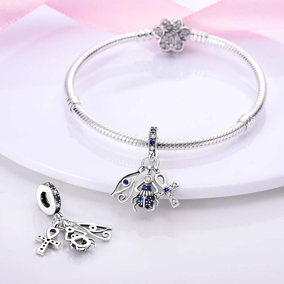 Charm Argent 925 Pendentif Croix, Ange, Pyramide & Pharaon – Breloque Spirituelle & Symbolique DIY | Compatible Bracelet Original | Bijou Personnalisé