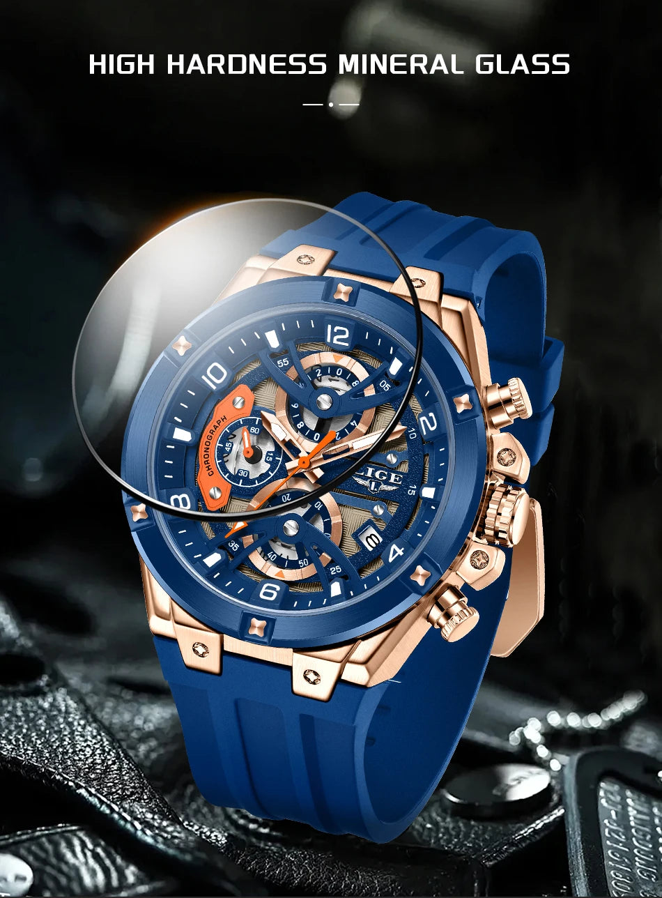 Montre Homme LIGE Militaire Luxe Chronographe Quartz – Lumineux Date Sport Silicone Étanche