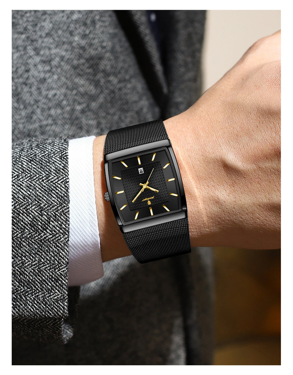 Montre Homme Luxe POEDAGAR Maille Acier Inoxydable Lumineux Date Quartz – Étanche Élégante