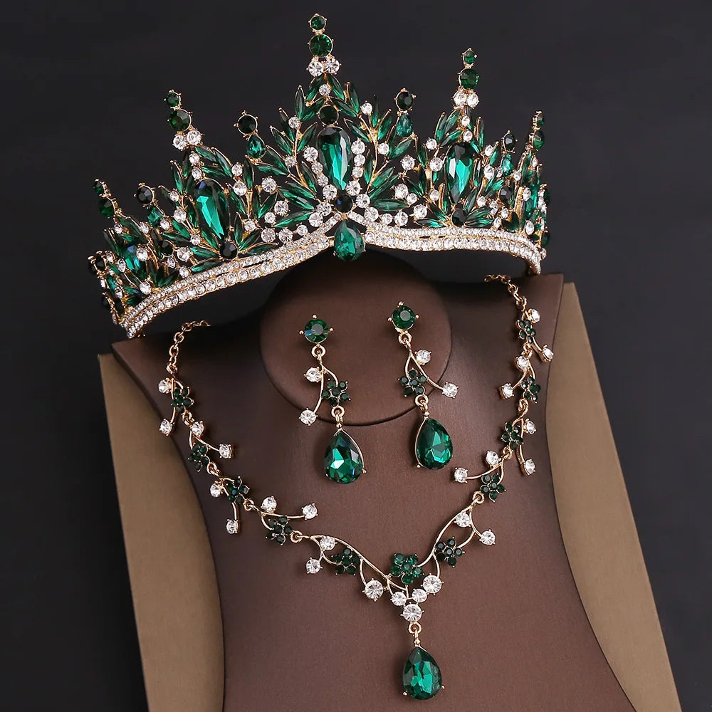 DIEZI Parure Couronne Baroque Mariage Cristal Opale – Tiare Collier Boucles Princesse