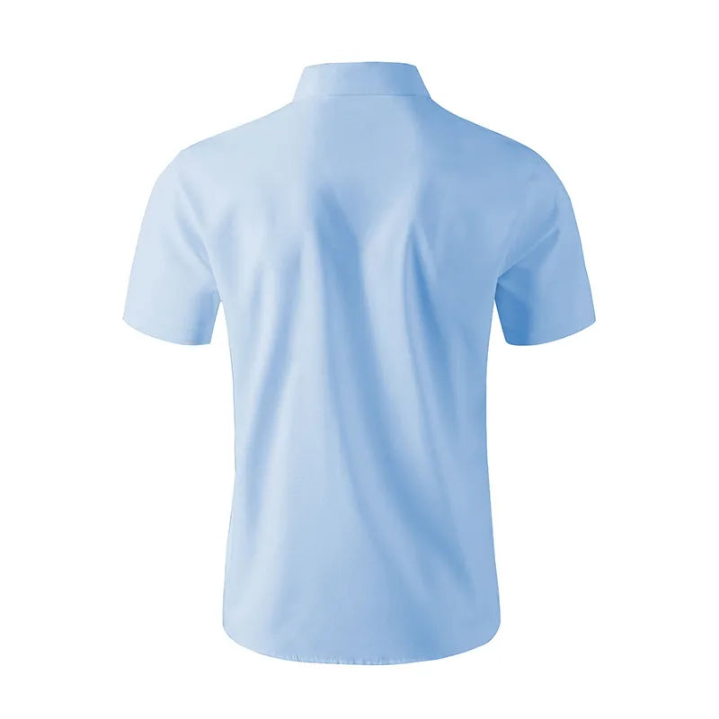 Chemise Homme Business Casual Couleur Unie Manches Courtes Été Sans Repassage Confortable Polyvalente Fashion Élégante Intemporelle – Chemise Premium Sans Repassage Business Casual Été | Mode Homme Business Casual Premium