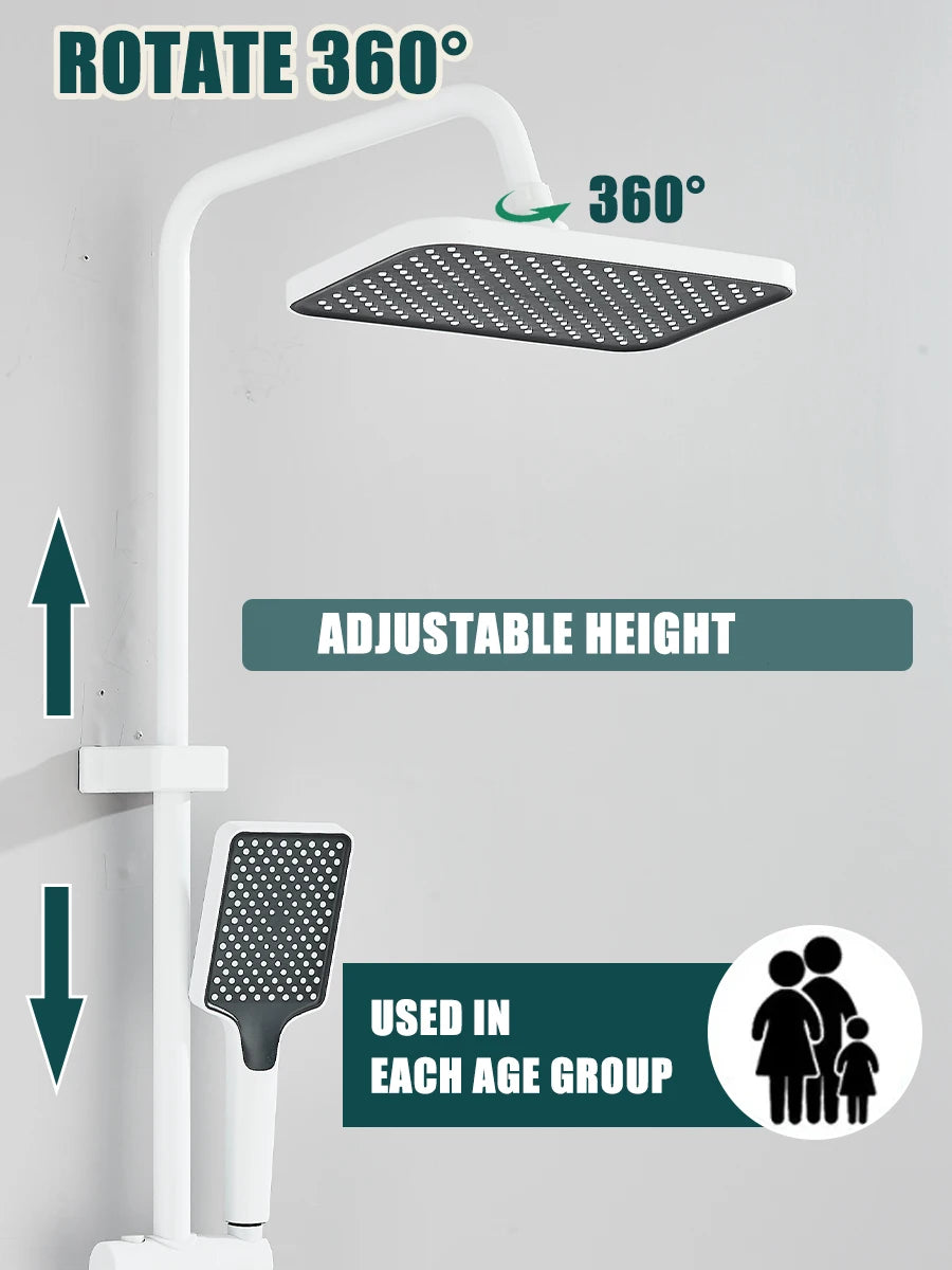Ensemble Douche Blanc 4 Voies Style Piano – Pluie, Affichage Digital Optionnel & Bidet | Système Douche Complet