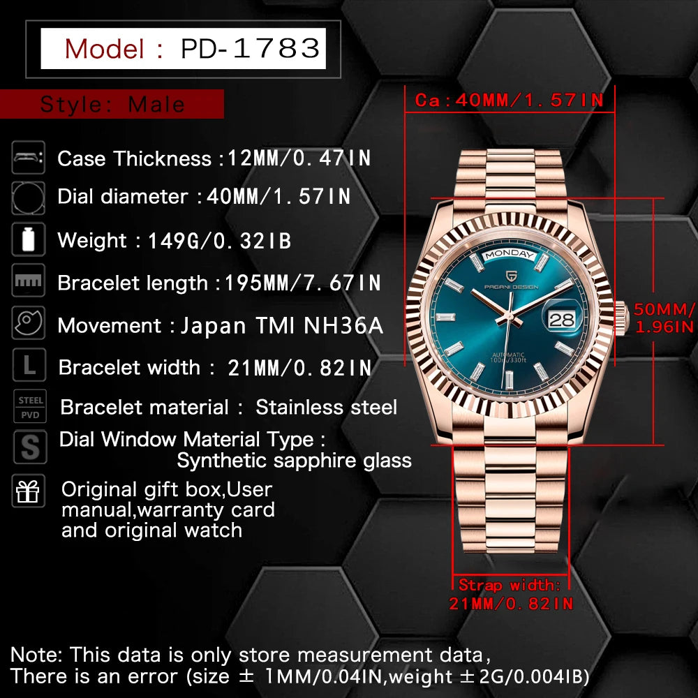 Montre Homme PAGANI DESIGN DD40 Or Rose Automatique 2026 – Saphir AR Date Luxe
