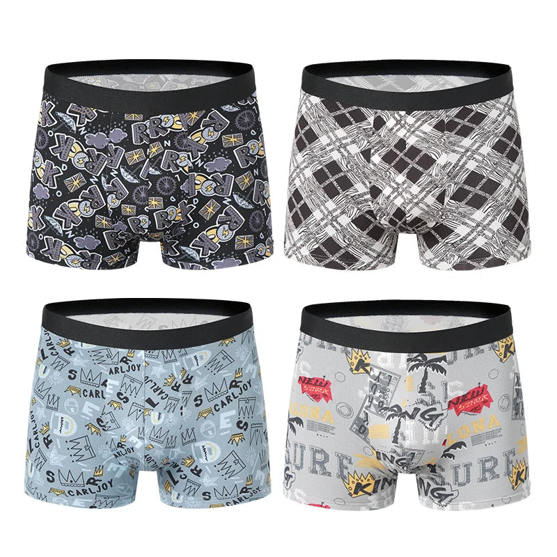 Pack 4 Boxers Homme Imprimés Taille US/EU Confortables Fashion Slip Short de Bain Oversize Sous-Vêtements Premium Multicolore – Pack 4 Boxers Premium Imprimés | Mode Homme Sous-Vêtements Premium