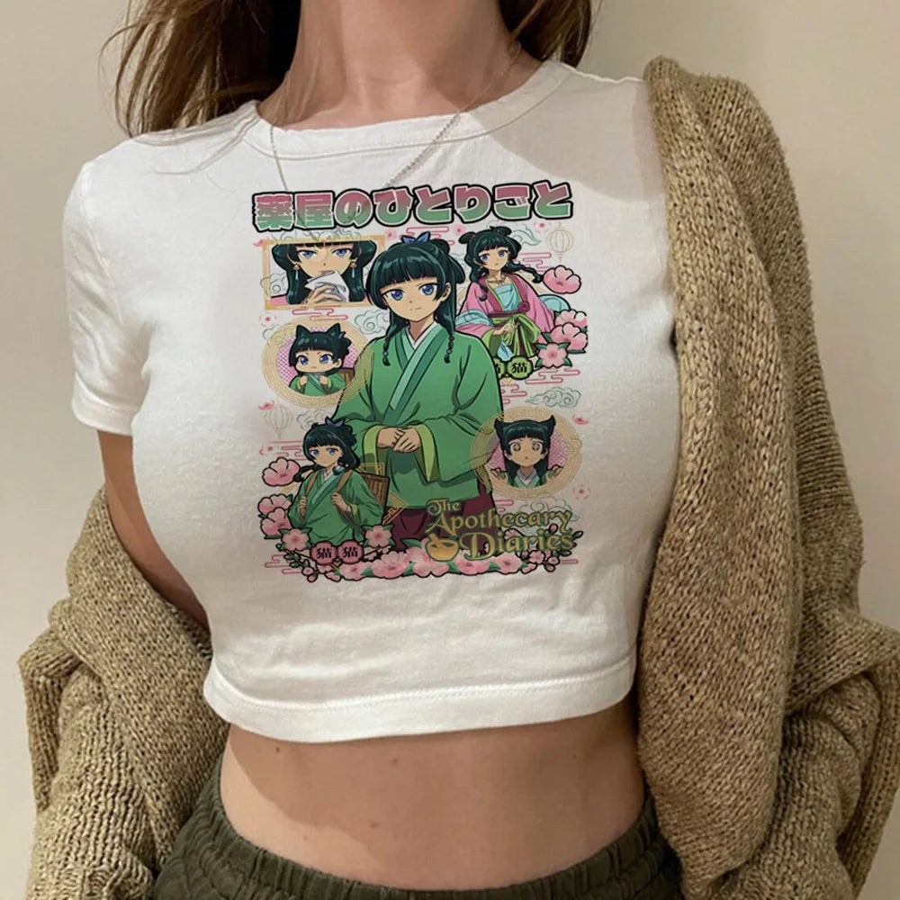 Crop Top Femme Maomao Apothecary Diaries Kawaii Y2K Harajuku Slim Babydoll – T-Shirt Anime Cute | Été