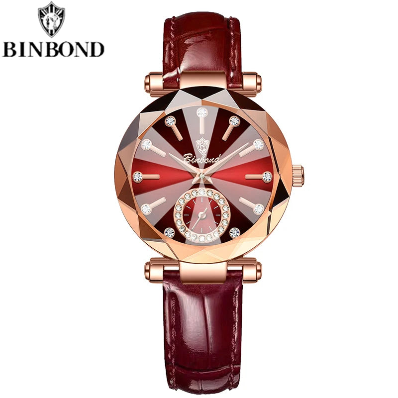 Montre Femme Luxe BINBOND Diamant Cœur de l'Océan Quartz – Lumineuse Étanche Élégante