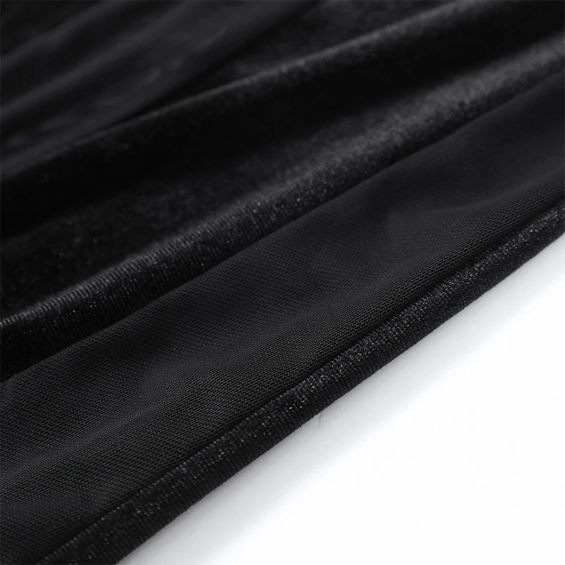 Robe Maxi Femme Velours Noir Transparente Mesh Épaules Dénudées Taille Cinée Slim – Soirée & Club | 2026