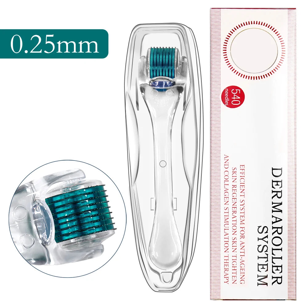 Derma Roller Professionnel 540 Aiguilles – Croissance Cheveux & Barbe, Soin Visage & Corps | 0.2mm 0.25mm 0.3mm