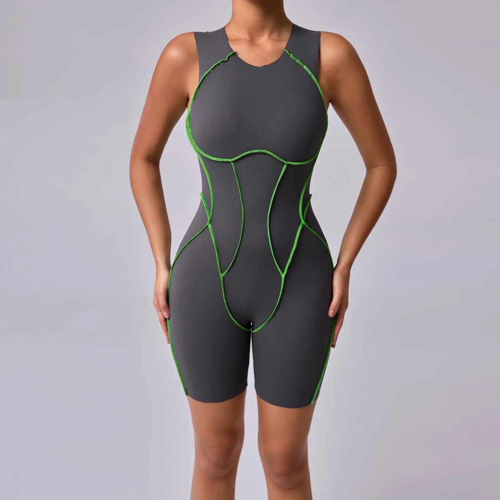 Bodysuit Yoga Push-Up Rembourré Bicolore - Combinaison Short V Butt Gainante Gym & Fitness Femme