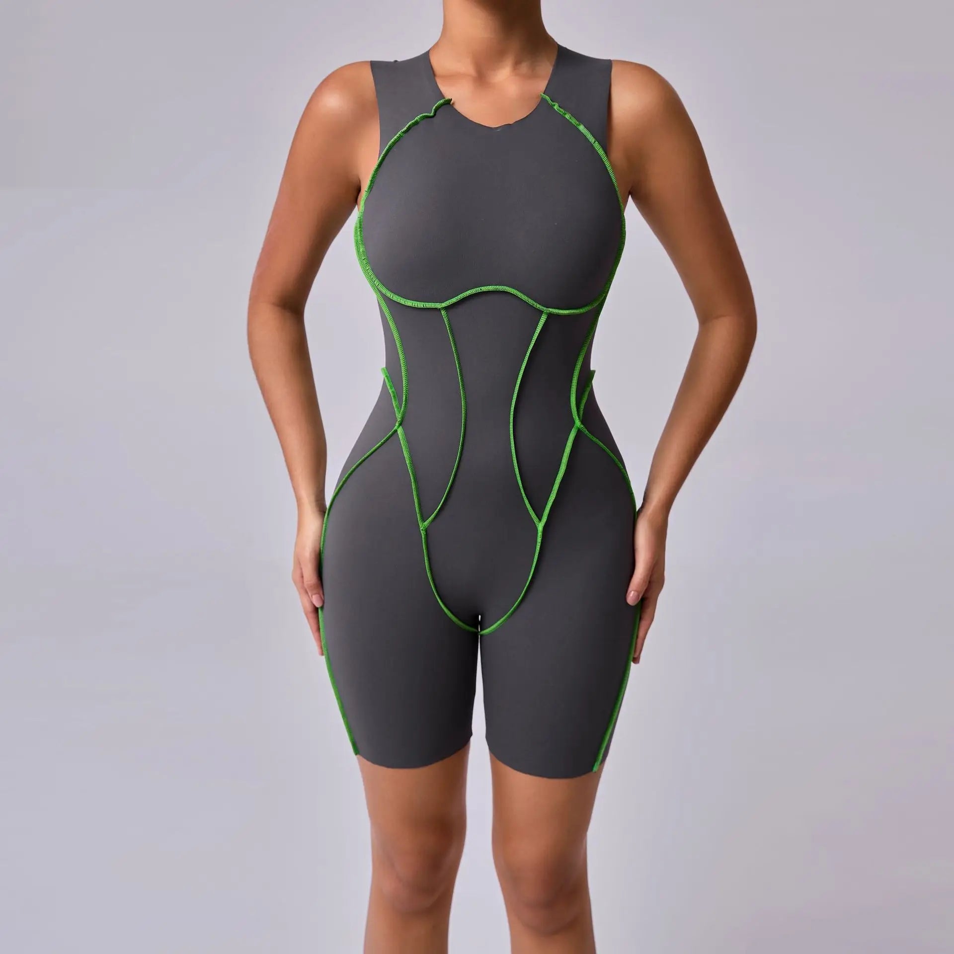 Bodysuit Yoga Push-Up Rembourré Bicolore - Combinaison Short V Butt Gainante Gym & Fitness Femme