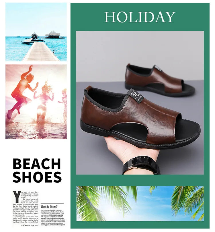 Sandales Cuir Soft Sole Homme Plage Conduite – Slippers Outdoor Confortables Qualité