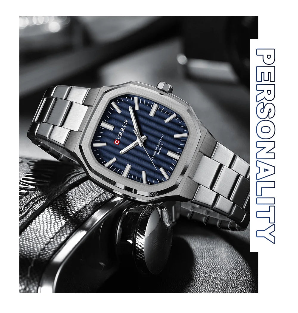 Montre Homme CURREN Business Carré Quartz – Acier Inoxydable Lumineux Étanche Classique