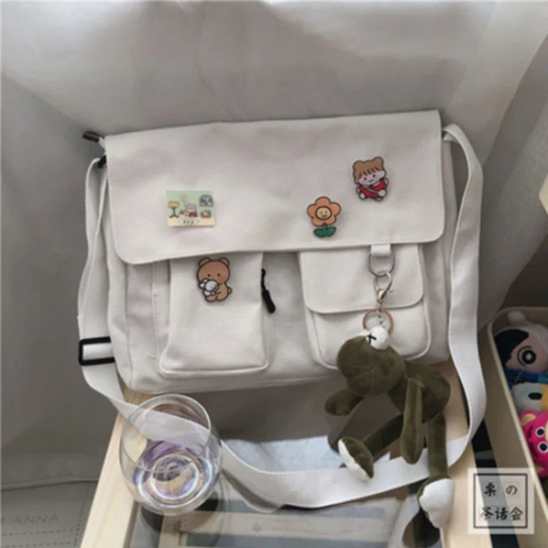 Sac Messenger Femme Toile Imprimée – Satchel Bandoulière Casual Fille École Mode