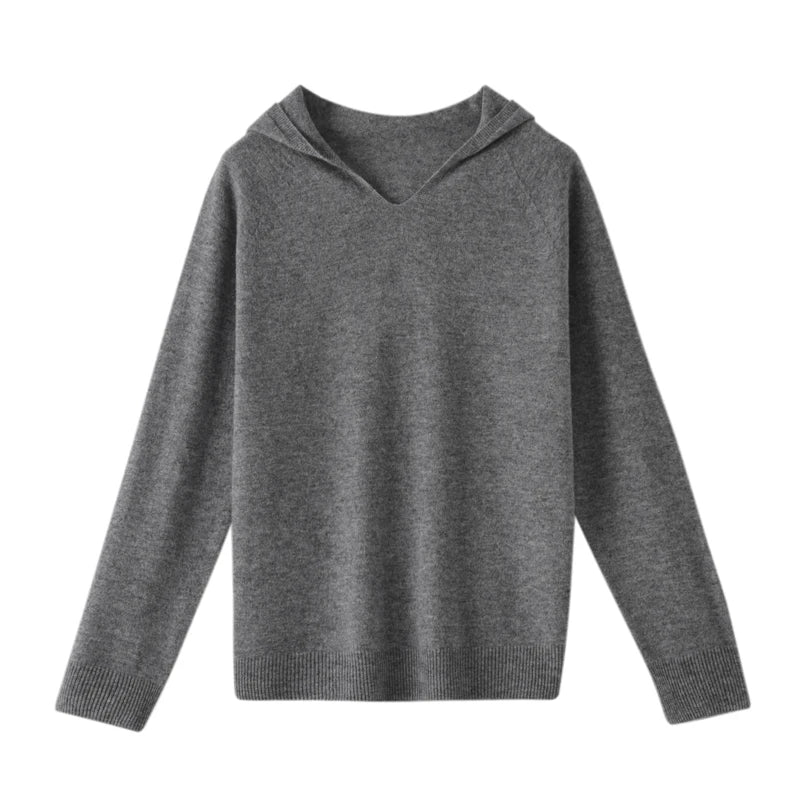 Pull Cachemire Femme 100% Laine Mérinos Col V À Capuche – Chaud Élégant Tendance | Automne Hiver