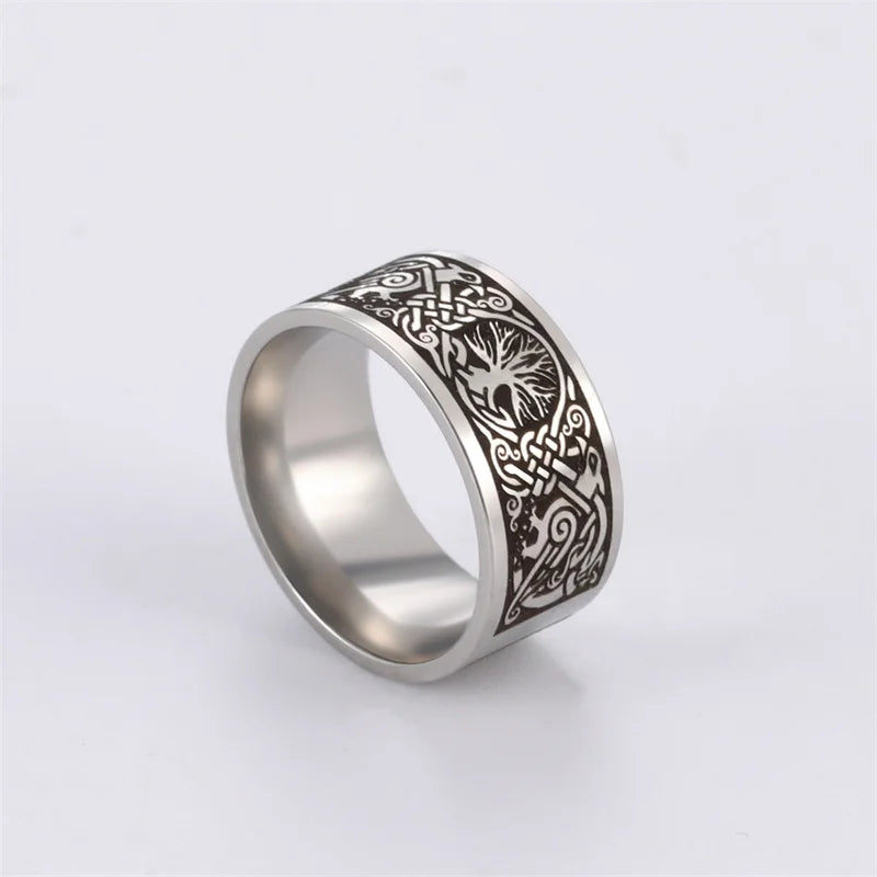 Bague Punk Acier Inoxydable Arbre de Vie Viking – Bague Couple Goth & Nordique | Bijou Homme & Femme | Cadeau Anniversaire & Fête Tendance