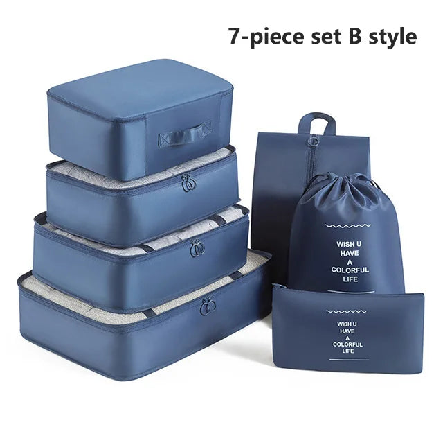 Set 7 Organisateurs de Voyage Packing Cubes – Rangement Valise Vêtements Chaussures Pliable