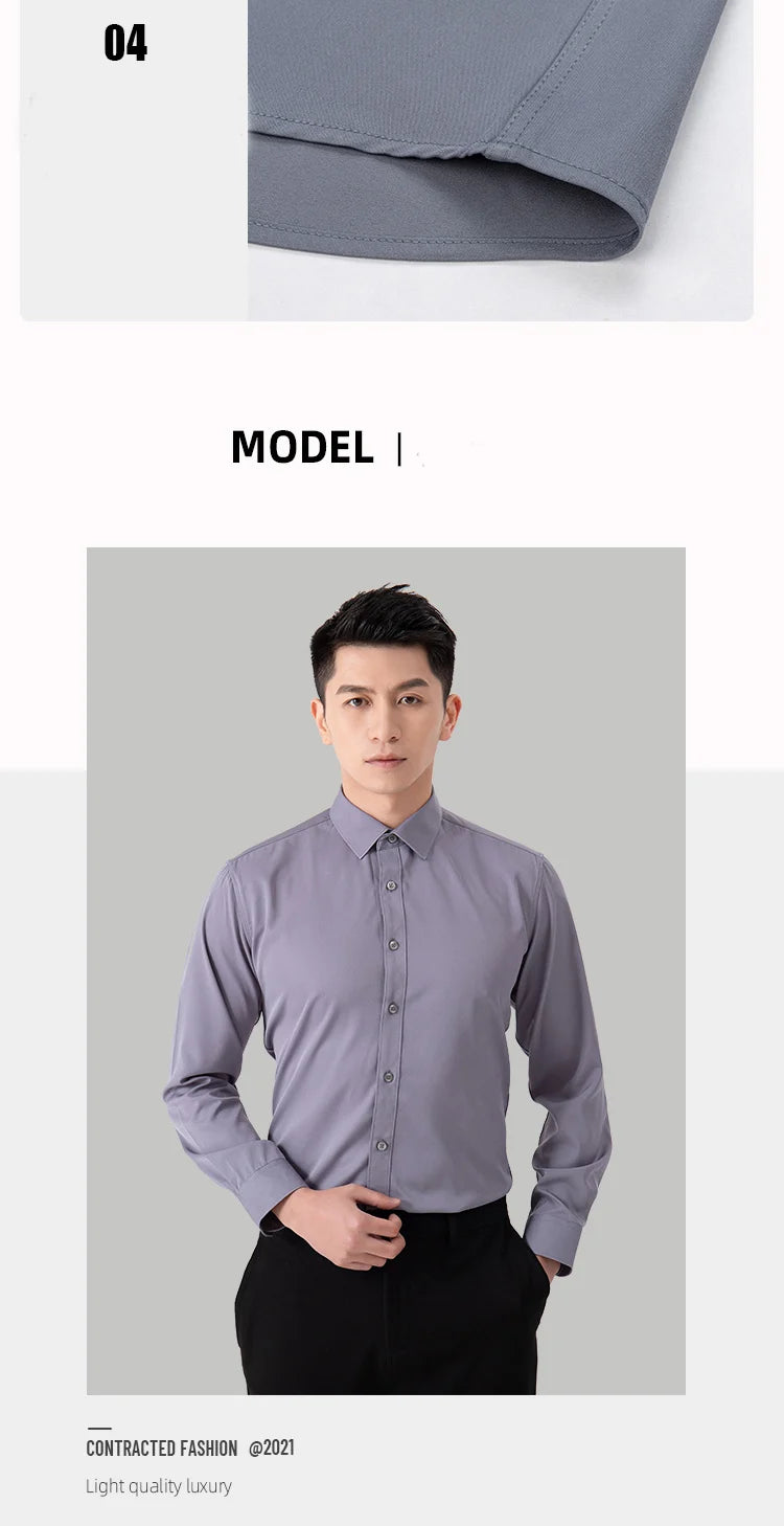 Chemise Homme Slim Fit Couleur Unie – Business Casual Classique Manches Longues Légère | Mode Homme Premium