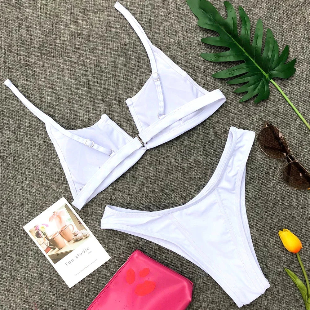 Bikini Femme 2 Pièces Denim Effet Jeans Tanga V Push-Up – Maillot de Bain Sexy Été & Plage