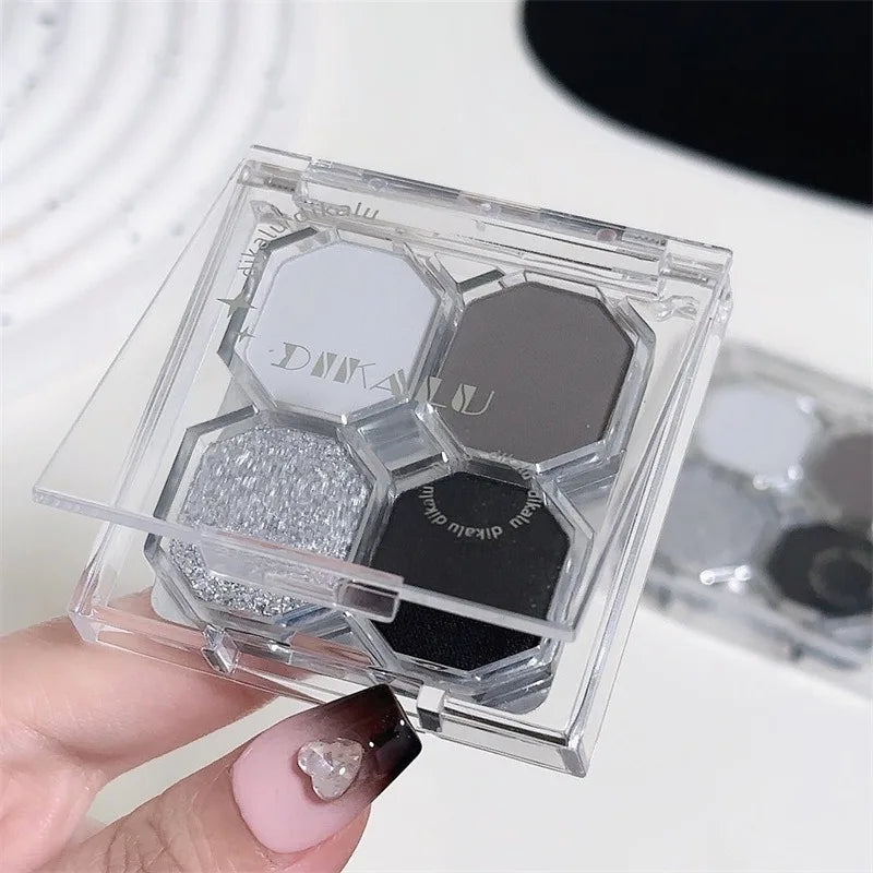 Palette Fard à Paupières 4 Couleurs Black Light Star – Smoky Noir Profond Ciment Sombre | Illuminateur Maquillage Cosmétique