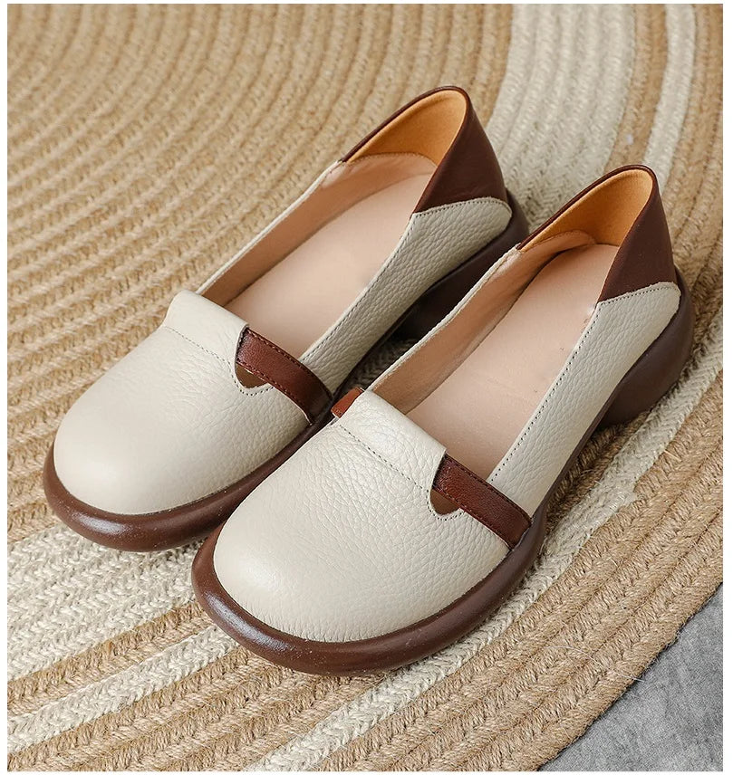 Mocassins Cuir Véritable Vintage Slip-on Femme – Bout Rond Luxe Conduite Loafers Automne