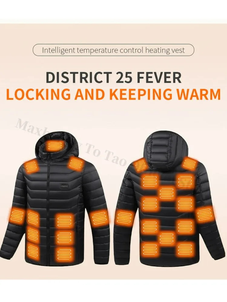 Beheizbare Herrenjacke Winter USB Elektrisch 21 Heizzonen – Selbstbeheizter Mantel Skifahren Schnee Outdoor Steppweste | Herren Premium Tech Mode