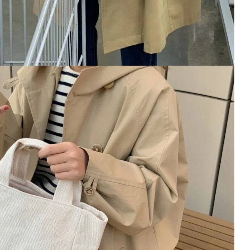 Coupe-Vent Femme À Capuche Loose Doublé Manches Longues – Veste Trench Casual Chic Printemps Automne | Mode Tendance