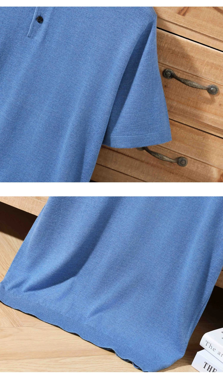 Pull Polo Homme 100% Laine Mérinos – Col Lapierre Manches Courtes Tricoté Loose Été Grande Taille