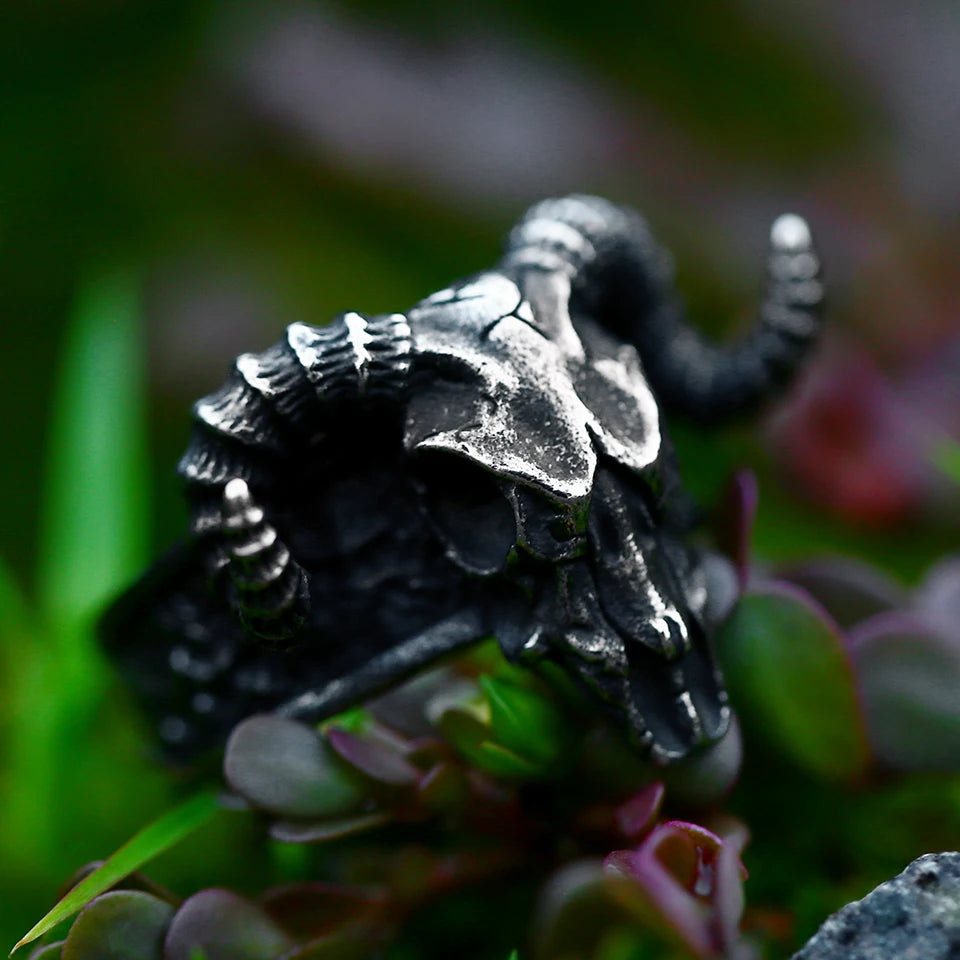 Bague Viking Tête de Bélier Acier Inoxydable 316L — Bijou Homme Vintage Ajustable
