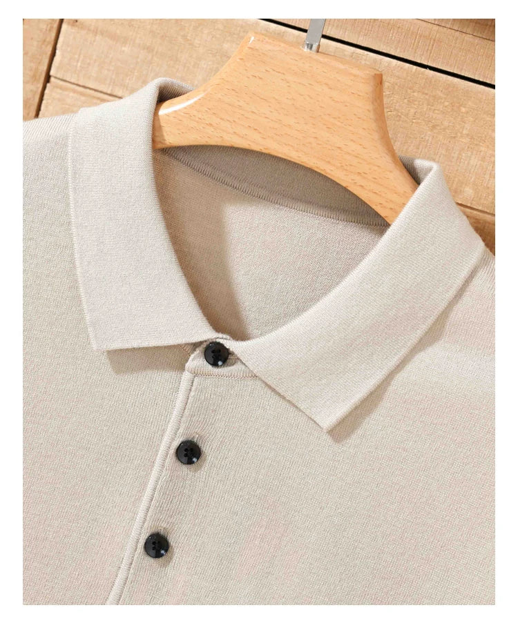 Pull Polo Homme 100% Laine Mérinos – Col Lapierre Manches Courtes Tricoté Loose Été Grande Taille