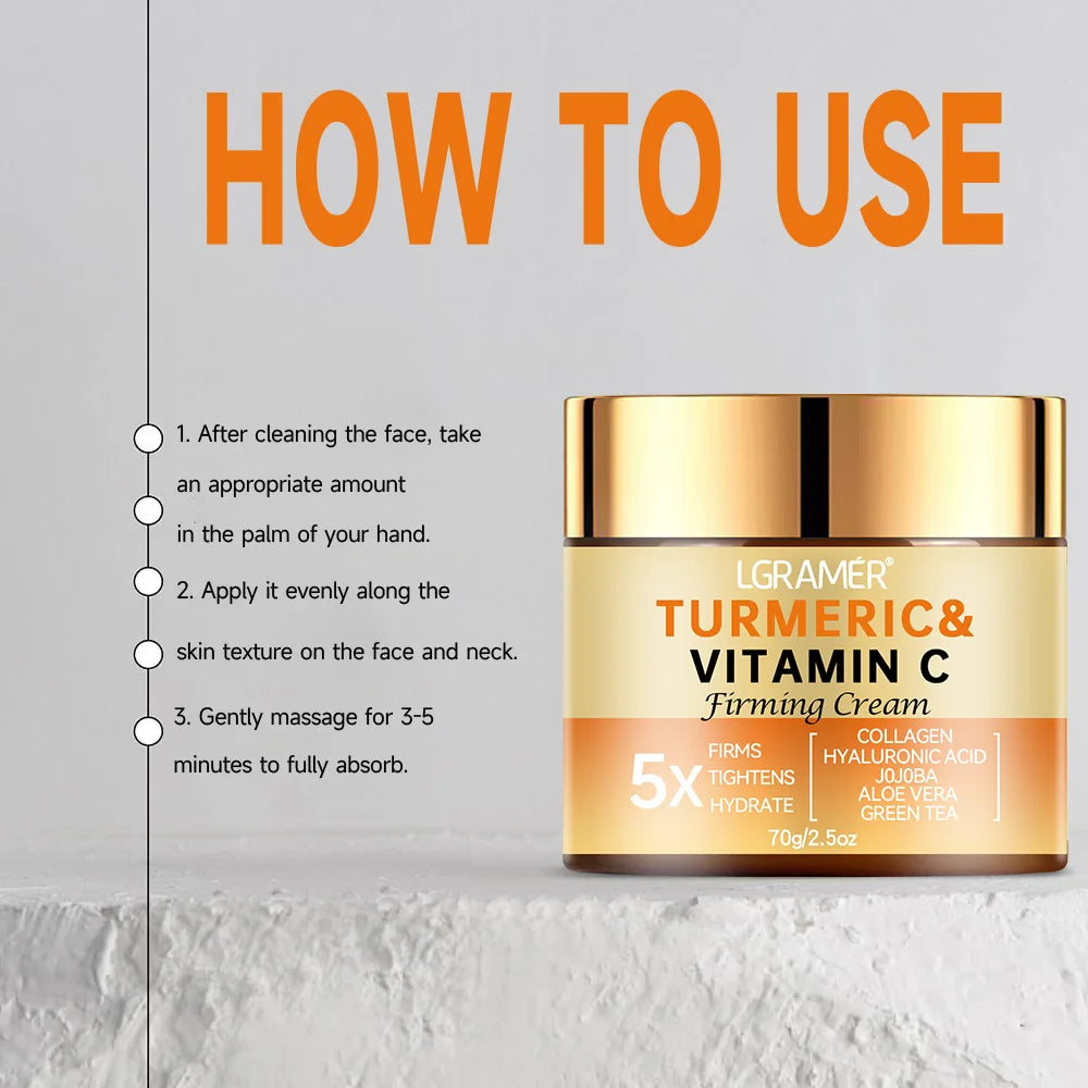 Crème Visage Curcuma & Vitamine C – Anti-Rides, Éclat & Raffermissante | Collagène & Soin Blanchissant