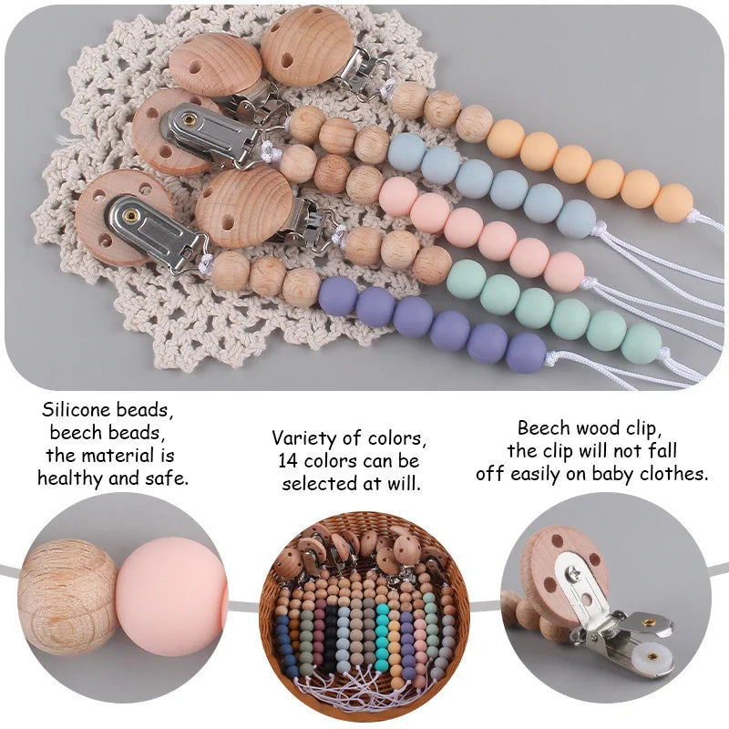 Attache-Tétine Personnalisée Prénom – Clip Silicone & Bois Fait Main Éco-Responsable Sécurisé Bébé