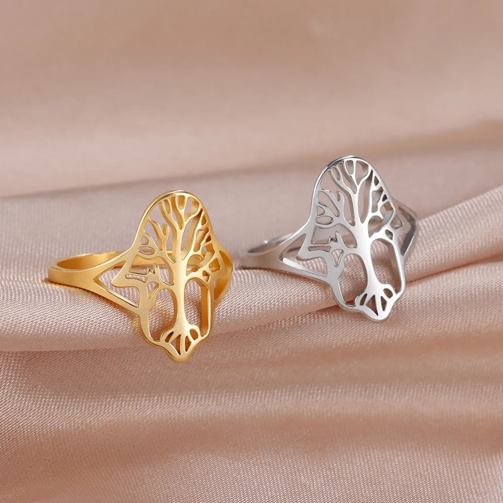 Bague Arbre de Vie Acier Inoxydable Argenté – Symbole Nature & Spiritualité | Bijou Unisexe Couple & Mariage | Cadeau Intemporel