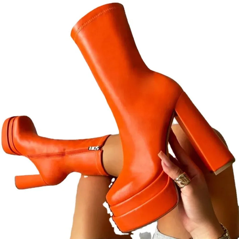 Bottines Chunky Punk Zip Plateforme Femme 2024 – Talon Haut Sexy Élastique Hiver